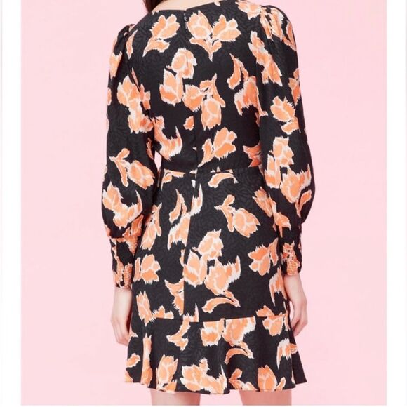 Rebecca Taylor Orange Fit and Flare Bishop Sleeve Dress, US2 - Picture 2 of 14